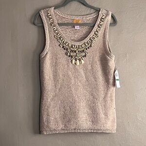 Ruby Rd. Beige Embellished Tank Top